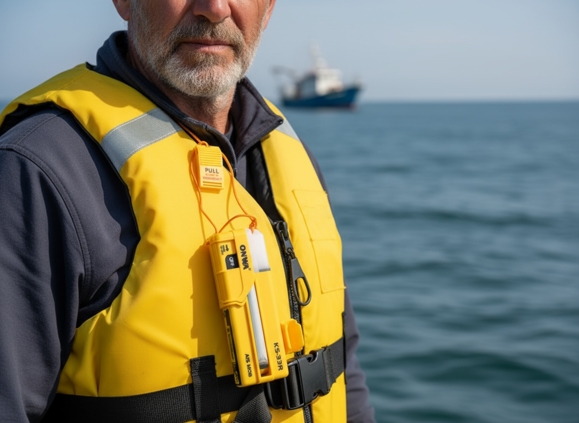 Tela de um equipamento de navegação mostrando um alerta AIS MOB
